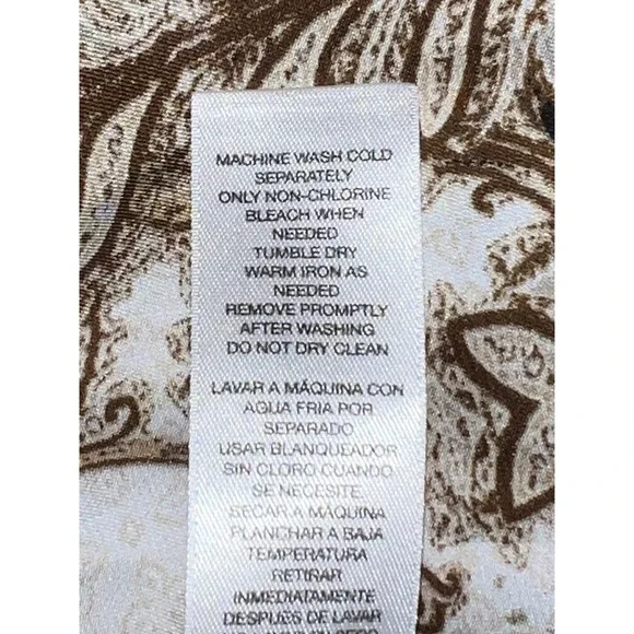 Chicos Women Brown Cream Paisley Tassel Tie Split Neck Blouse Top Size (3) XL - Picture 9 of 9